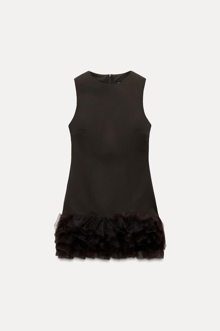 Zelorava™ - Brown Contrasting Tulle Mini Dress