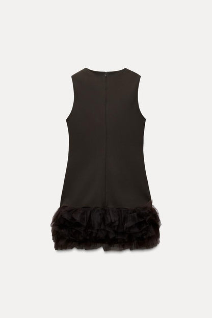 Zelorava™ - Brown Contrasting Tulle Mini Dress