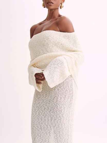 Zelorava™ - Off Shoulder Boucle Maxi Dress