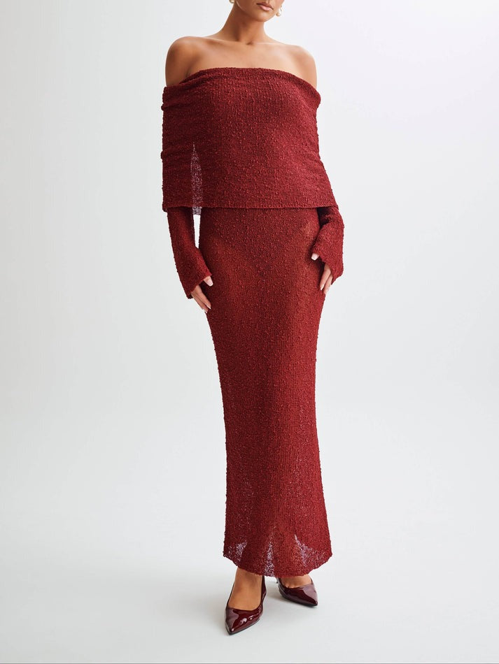 Kenvira™ - Off Shoulder Boucle Maxi Dress