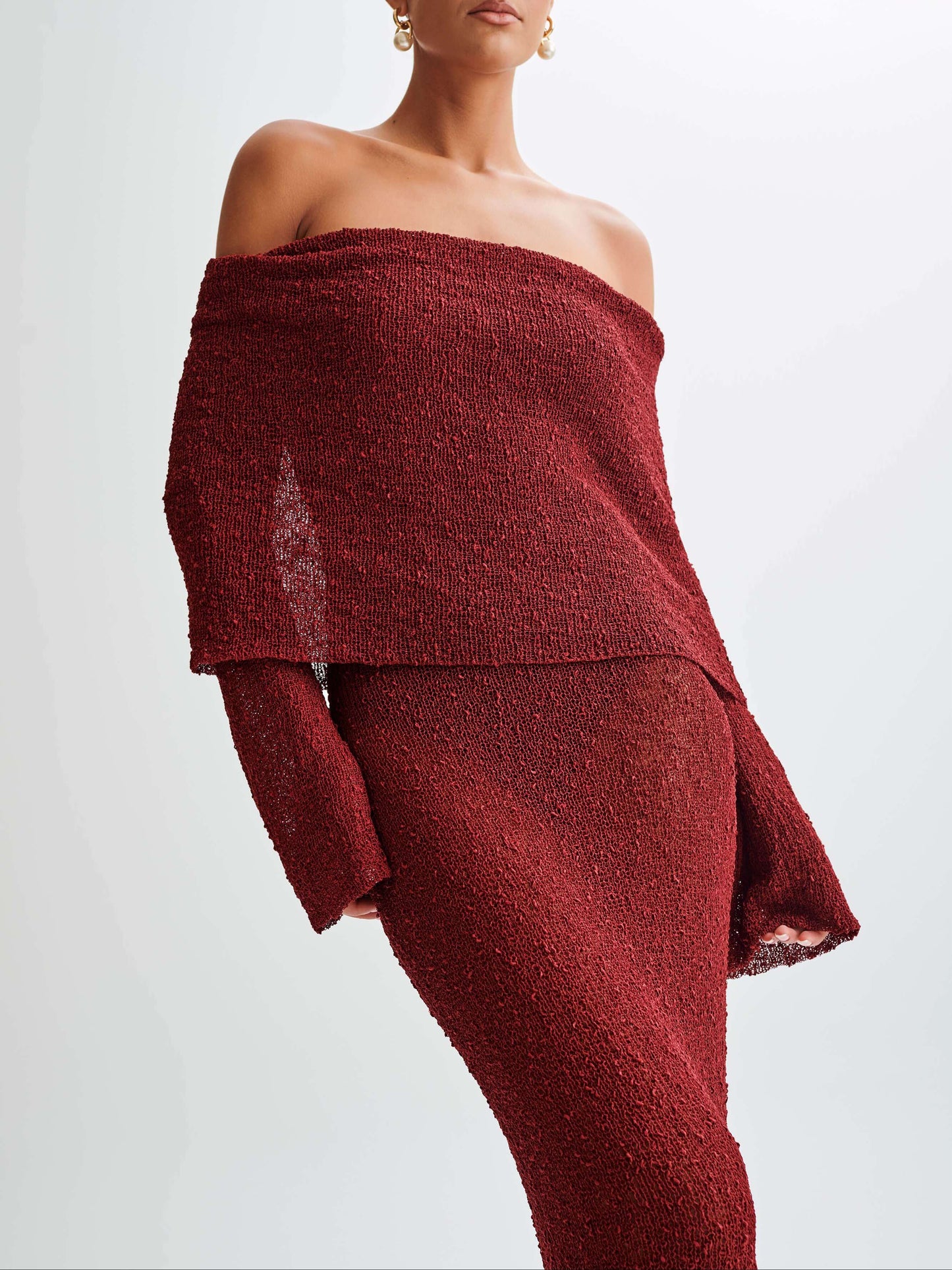 Zelorava™ - Off Shoulder Boucle Maxi Dress