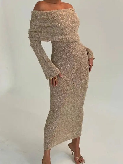 Zelorava™ - Off Shoulder Boucle Maxi Dress