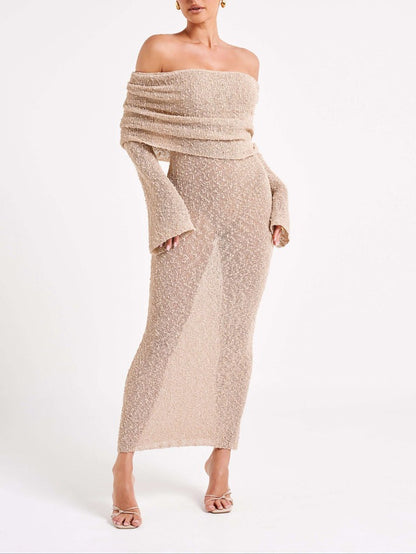 Zelorava™ - Off Shoulder Boucle Maxi Dress