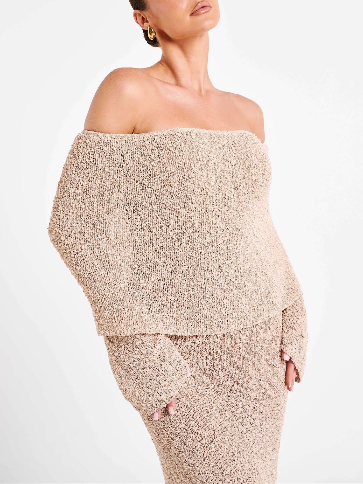Kenvira™ - Off Shoulder Boucle Maxi Dress