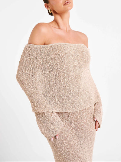 Kenvira™ - Off Shoulder Boucle Maxi Dress