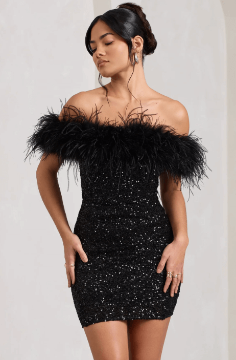 Zelorava™ - Feather Trim Bodycon Mini Dress