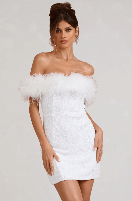 Zelorava™ - Feather Trim Bodycon Mini Dress