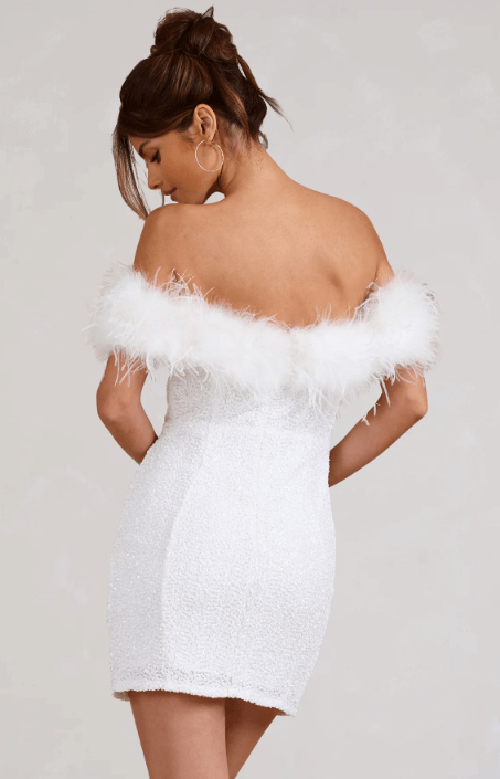 Zelorava™ - Feather Trim Bodycon Mini Dress