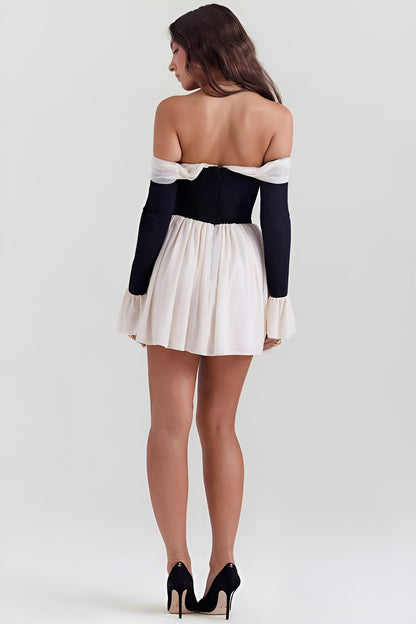 Zelorava™ - Black & Cream Off Shoulder Dress