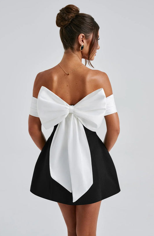 Zelorava™ - Black/White Noir Bloom Mini Dress