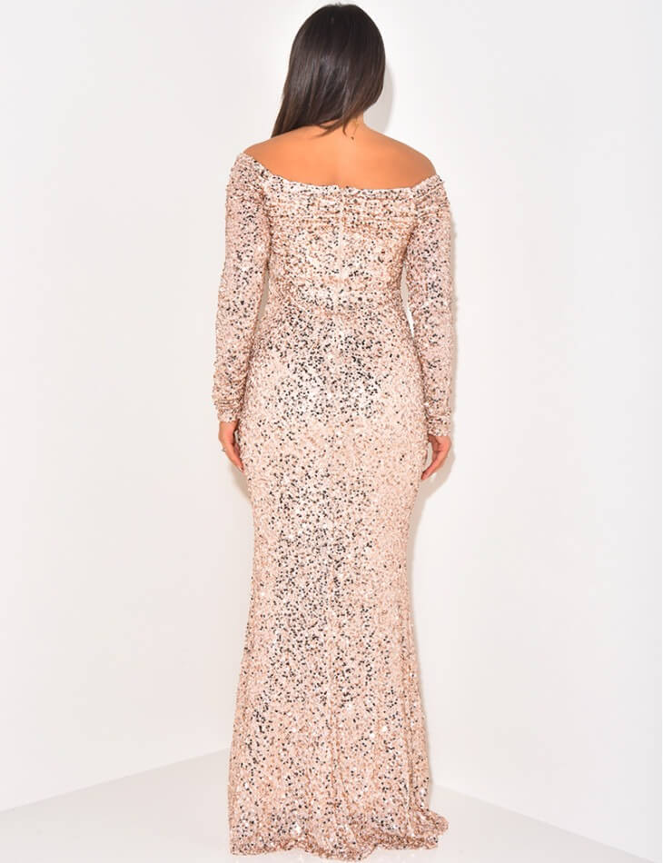 Zelorava™ - Boat Neck Embroidered Sequin Dress