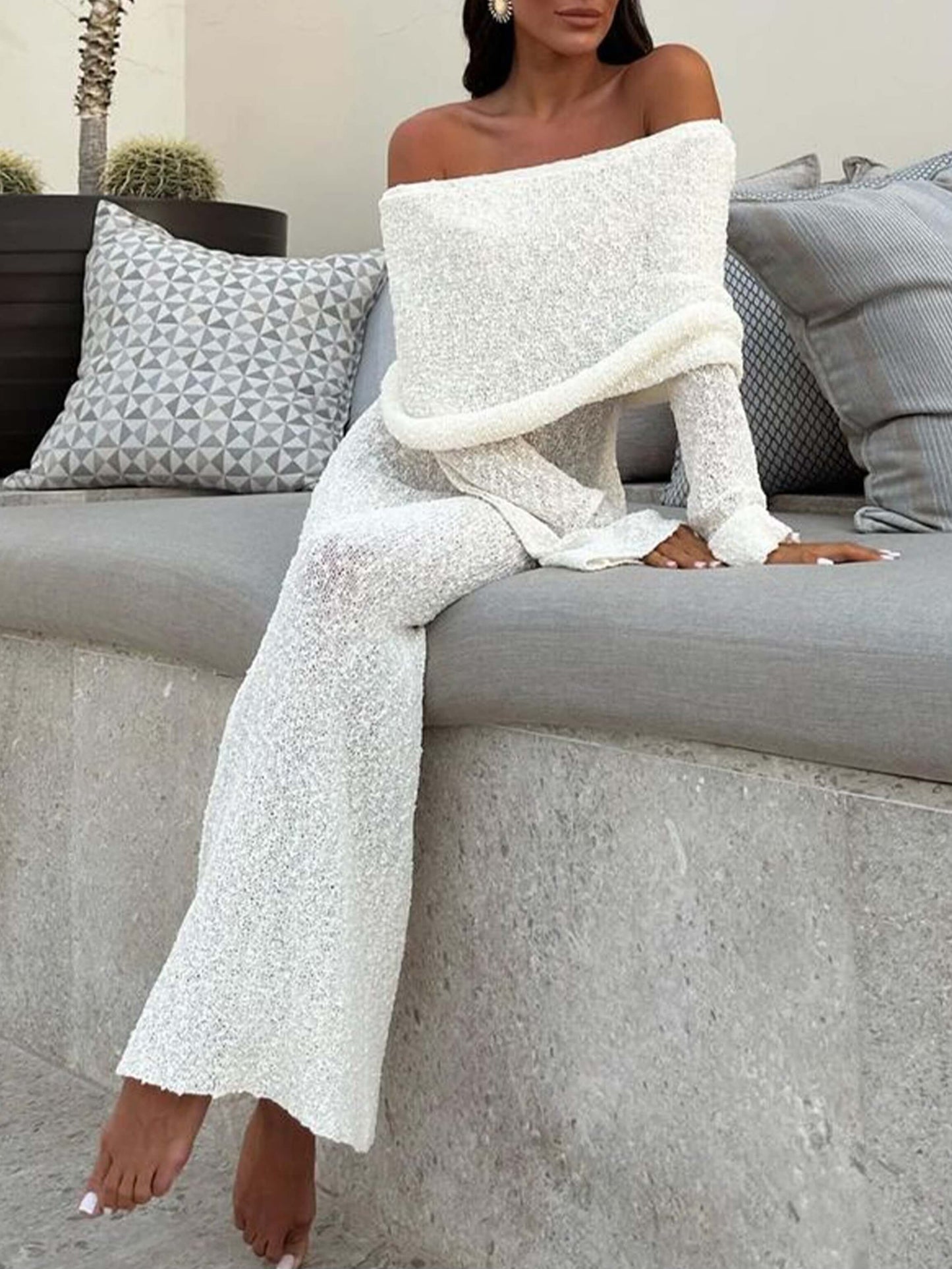 Zelorava™ - Off Shoulder Boucle Maxi Dress